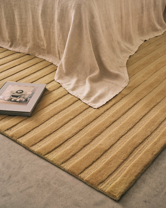 Modern Yellow Hand-Tufted Wool Area Rug with Soft Linear Texture for Living Room