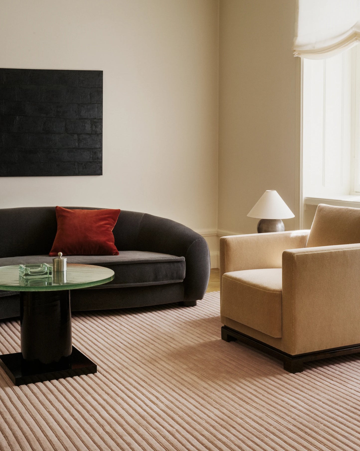Modern Minimalist Rose Pink Hand-Tufted Woolen Area Rug with Linear Texture for Living Room