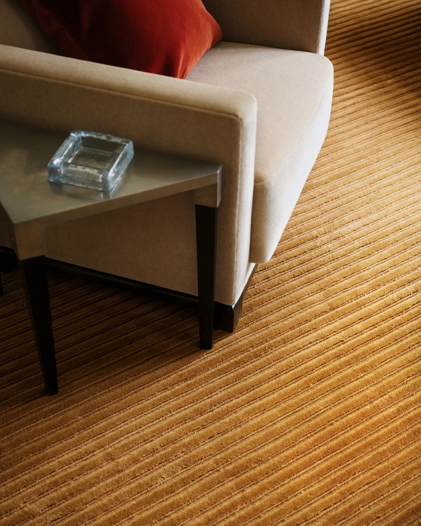 Modern Camel Brown Hand-Tufted Wool Area Rug with Linear Texture for Living Room