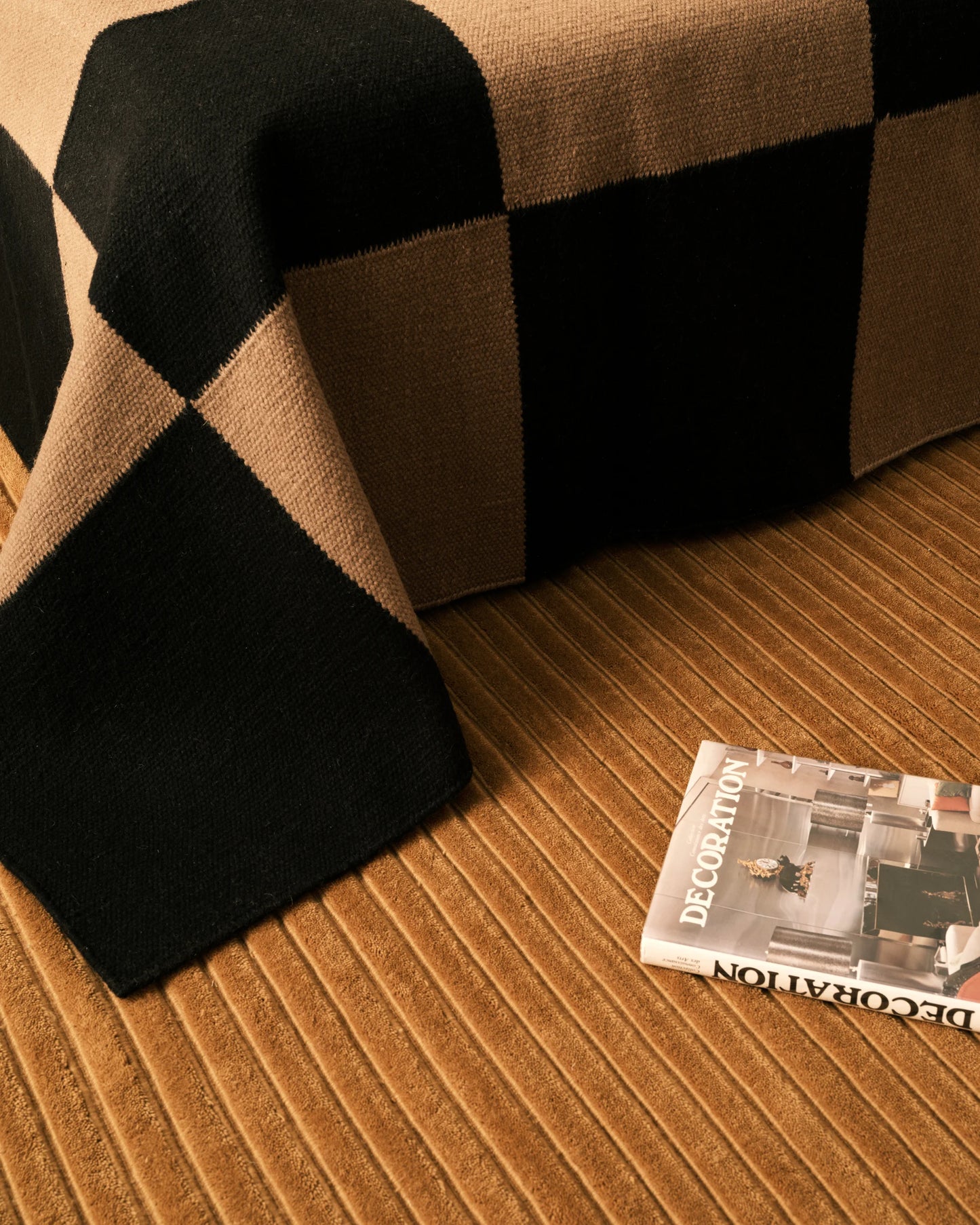 Modern Camel Brown Hand-Tufted Wool Area Rug with Linear Texture for Living Room