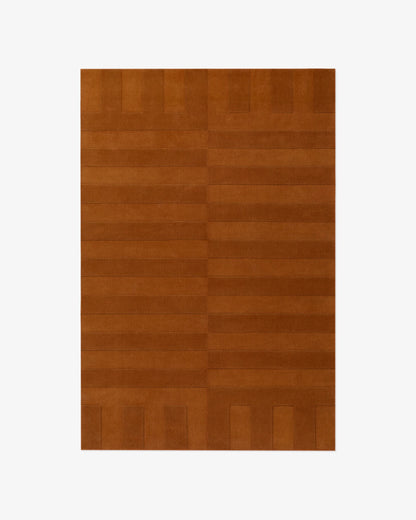 Modern Terracotta Hand Tufted Wool Area Rug with Geometric Grid Texture for Living Room | Contemporary Minimalist Burnt Orange Carpet for Bedroom