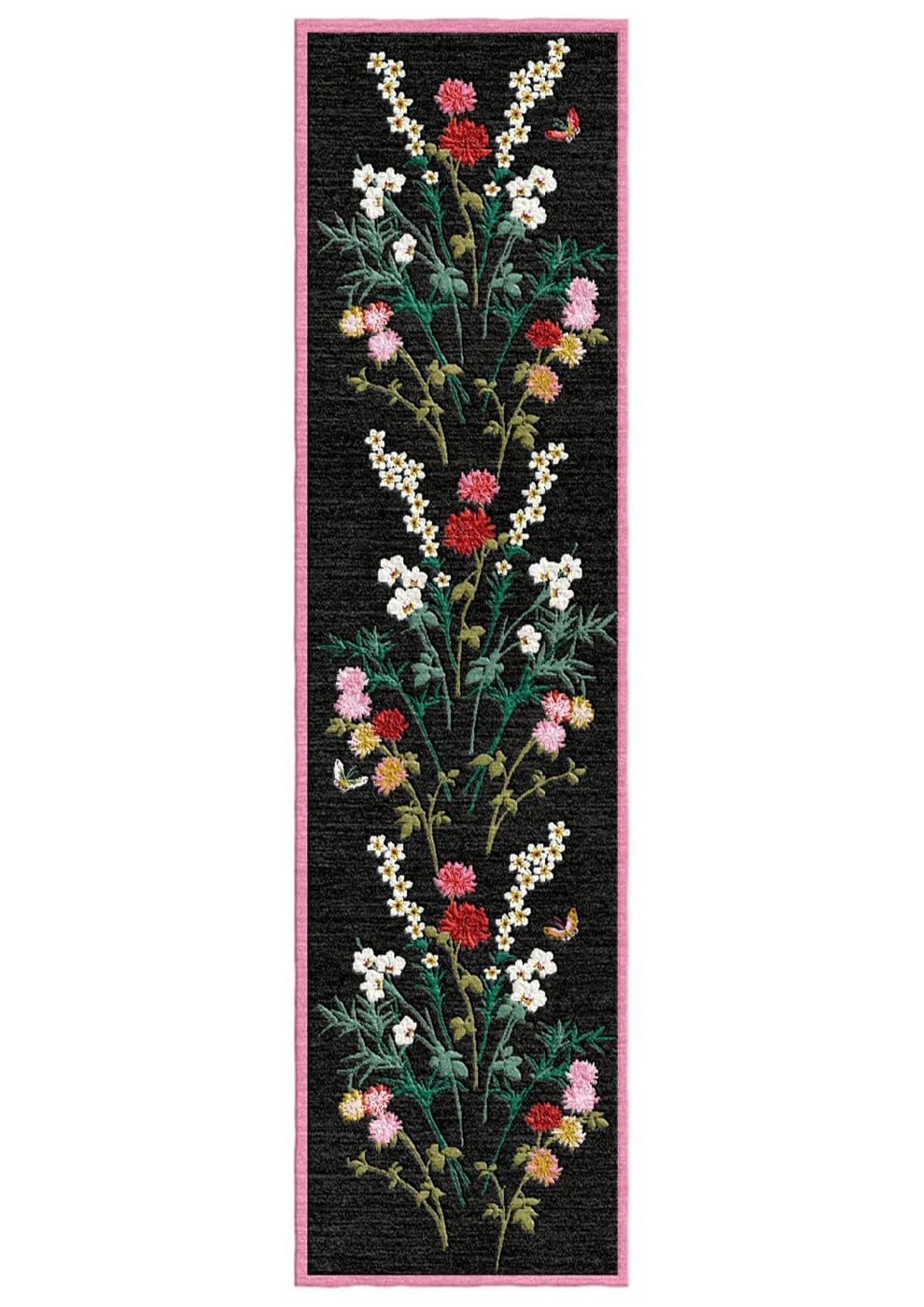 Black & Pink Flowers of Virtue Sardinian Pink Hand Tufted Runner Rug PRE ORDER