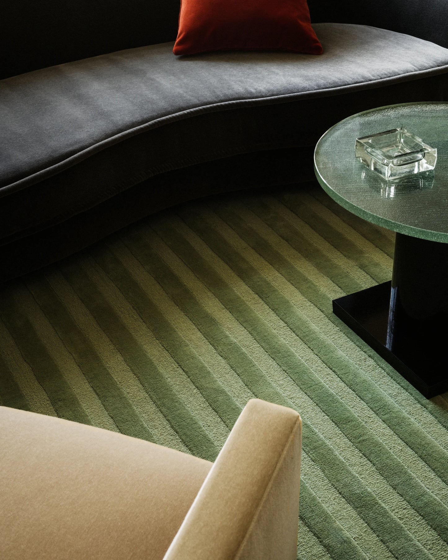 Premium Olive Green Hand-Tufted Woolen Rug featuring Horizontal Stripes | Cozy Soft Texture Custom Size Area Rug for Modern Home Interior