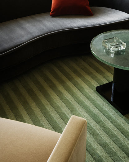 Premium Olive Green Hand-Tufted Woolen Rug featuring Horizontal Stripes | Cozy Soft Texture Custom Size Area Rug for Modern Home Interior
