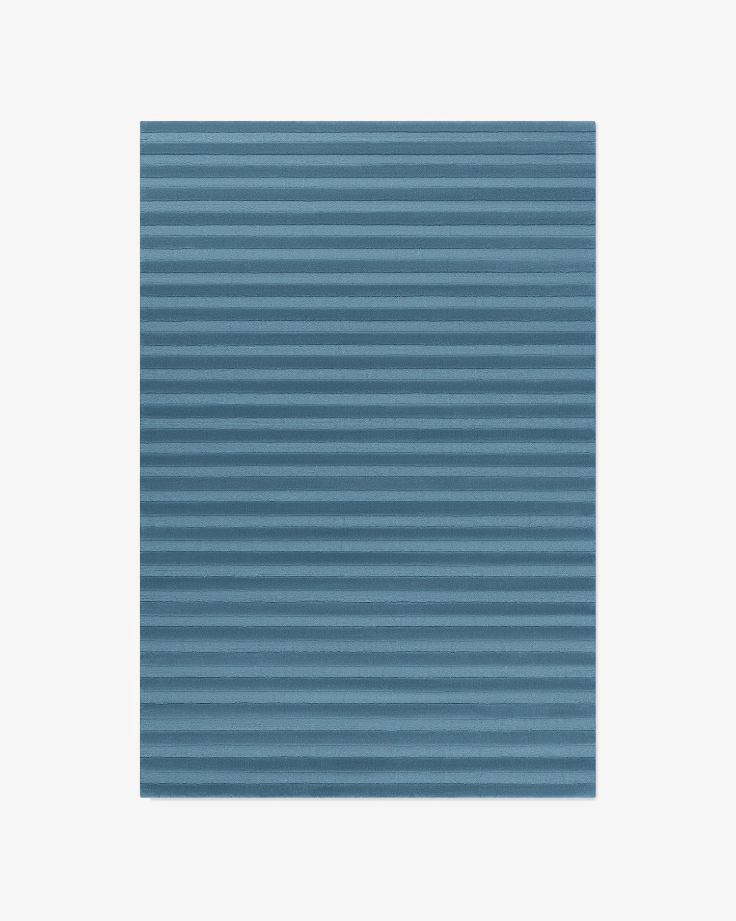 Modern Denim Blue Hand Tufted Wool Area Rug with Linear Texture for Living Room | Contemporary Minimalist Ribbed Blue Carpet for Bedroom Decor