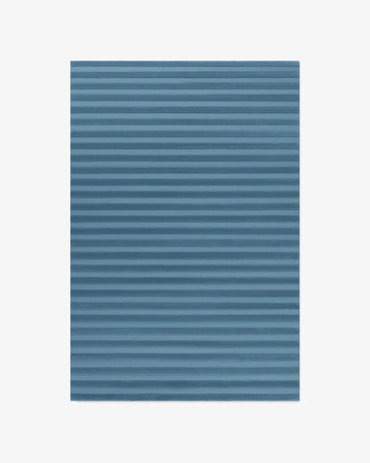 Modern Denim Blue Hand Tufted Wool Area Rug with Linear Texture for Living Room | Contemporary Minimalist Ribbed Blue Carpet for Bedroom Decor