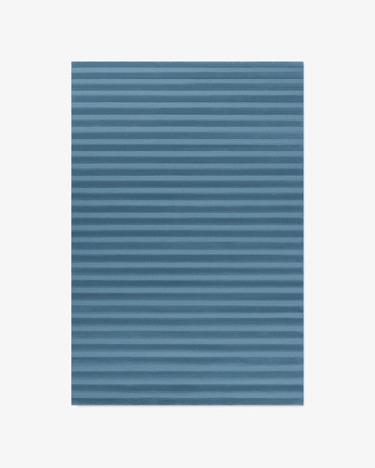 Modern Denim Blue Hand Tufted Wool Area Rug with Linear Texture for Living Room | Contemporary Minimalist Ribbed Blue Carpet for Bedroom Decor