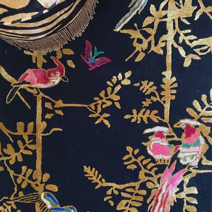 Jardin De Orient Black & Gold Hand Tufted Runner Rug Made To Order