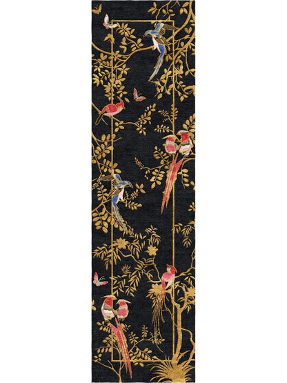 Jardin De Orient Black & Gold Hand Tufted Runner Rug Made To Order