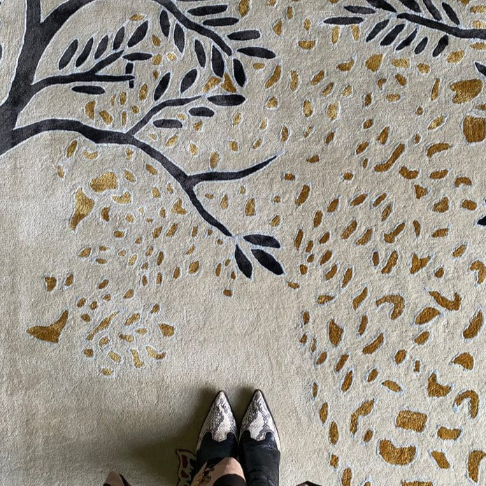 Leopard Gold Silk tree Coustm Size  Hand Tufted Rug Made To Order