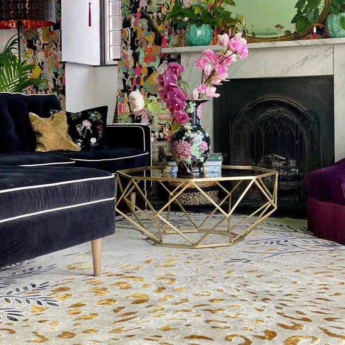 Leopard Gold Silk tree Coustm Size  Hand Tufted Rug Made To Order