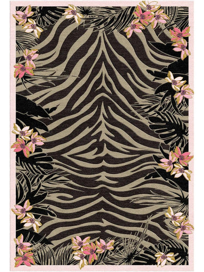 Tiger Florals Hand Tufted Rug PRE ORDER Black And White Zebra design Rugs