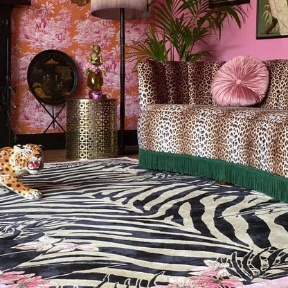 Tiger Florals Hand Tufted Rug PRE ORDER Black And White Zebra design Rugs