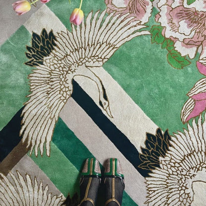 Vogue Deco Hand Tufted Rug PRE ORDER Green Bird Rugs
