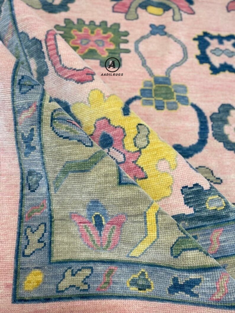 Pink Neutral Oushak Rug for Living Room,Dining Room,Office,Bedroom,Hand Knotted Wool Area Rug 9x12,10x14,Handmade Turkish Vintage Rug