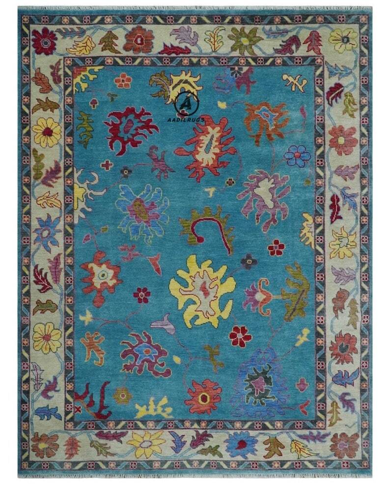 Modern Oushak Rug 7x10 Turkish Oushak Rug/ Hand-Knotted Wool Rug/ Multicolor Contemporary Rug/ Natural dyes/ Girls Room Rug/ Wedding Room rug