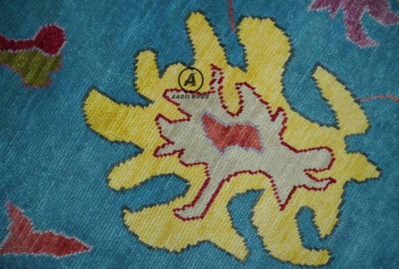Modern Oushak Rug 7x10 Turkish Oushak Rug/ Hand-Knotted Wool Rug/ Multicolor Contemporary Rug/ Natural dyes/ Girls Room Rug/ Wedding Room rug