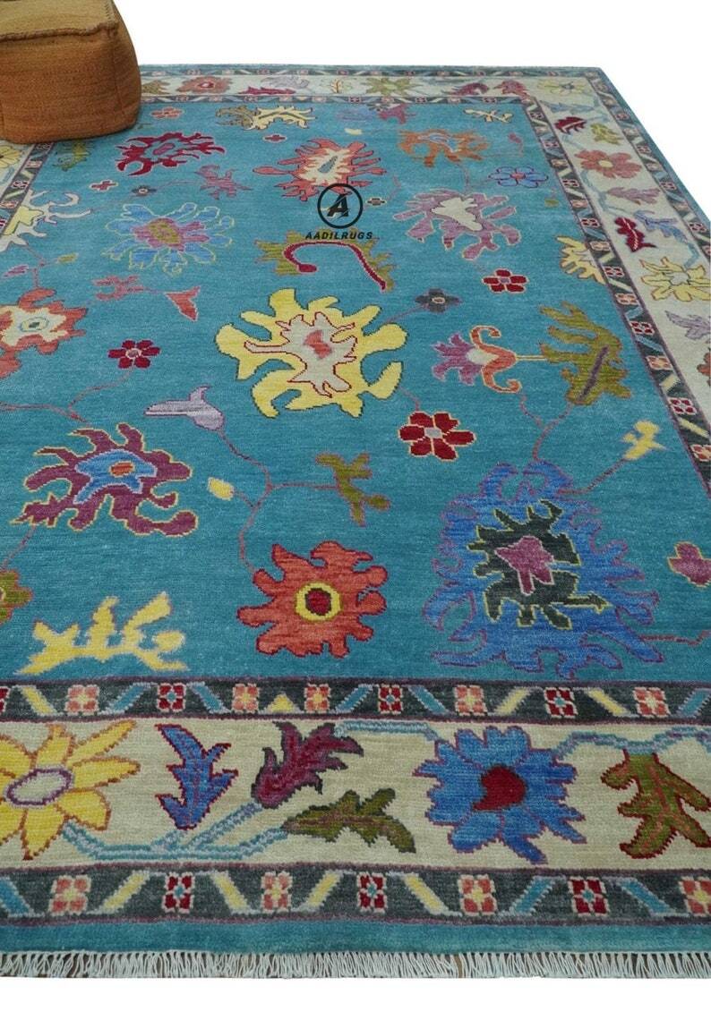 Modern Oushak Rug 7x10 Turkish Oushak Rug/ Hand-Knotted Wool Rug/ Multicolor Contemporary Rug/ Natural dyes/ Girls Room Rug/ Wedding Room rug