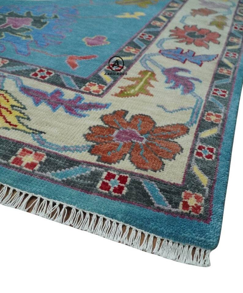 Modern Oushak Rug 7x10 Turkish Oushak Rug/ Hand-Knotted Wool Rug/ Multicolor Contemporary Rug/ Natural dyes/ Girls Room Rug/ Wedding Room rug