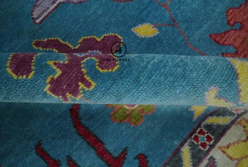 Modern Oushak Rug 7x10 Turkish Oushak Rug/ Hand-Knotted Wool Rug/ Multicolor Contemporary Rug/ Natural dyes/ Girls Room Rug/ Wedding Room rug
