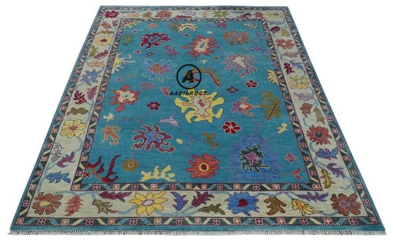 Modern Oushak Rug 7x10 Turkish Oushak Rug/ Hand-Knotted Wool Rug/ Multicolor Contemporary Rug/ Natural dyes/ Girls Room Rug/ Wedding Room rug