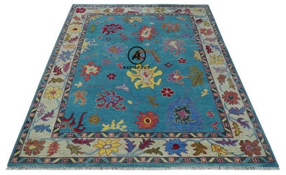 Modern Oushak Rug 7x10 Turkish Oushak Rug/ Hand-Knotted Wool Rug/ Multicolor Contemporary Rug/ Natural dyes/ Girls Room Rug/ Wedding Room rug