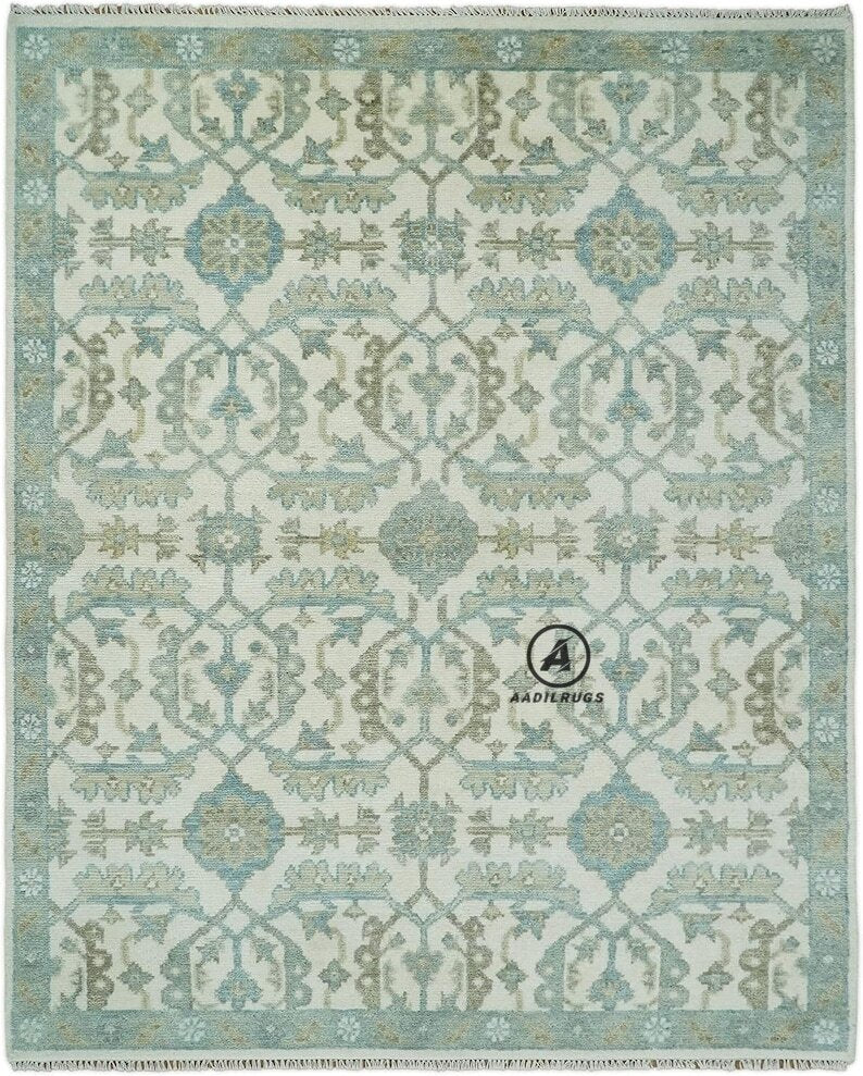 Vintage-Style Turkish Wool Carpet- Bohemian Beige Oushak Home Decor large area rug