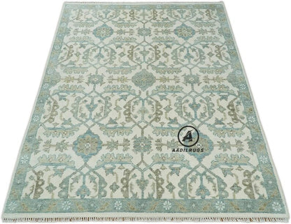 Vintage-Style Turkish Wool Carpet- Bohemian Beige Oushak Home Decor large area rug