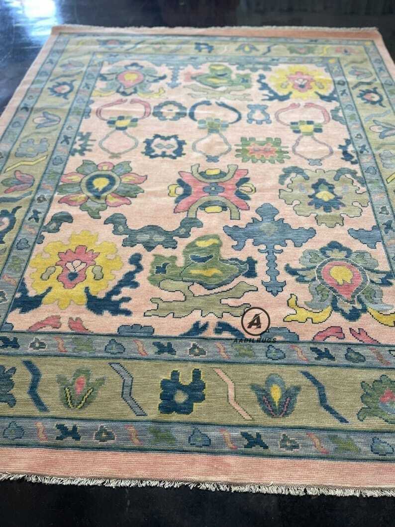 Pink Neutral Oushak Rug for Living Room,Dining Room,Office,Bedroom,Hand Knotted Wool Area Rug 9x12,10x14,Handmade Turkish Vintage Rug