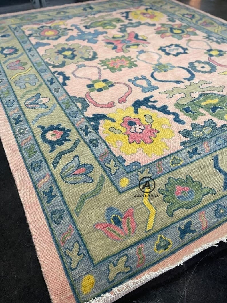 Pink Neutral Oushak Rug for Living Room,Dining Room,Office,Bedroom,Hand Knotted Wool Area Rug 9x12,10x14,Handmade Turkish Vintage Rug