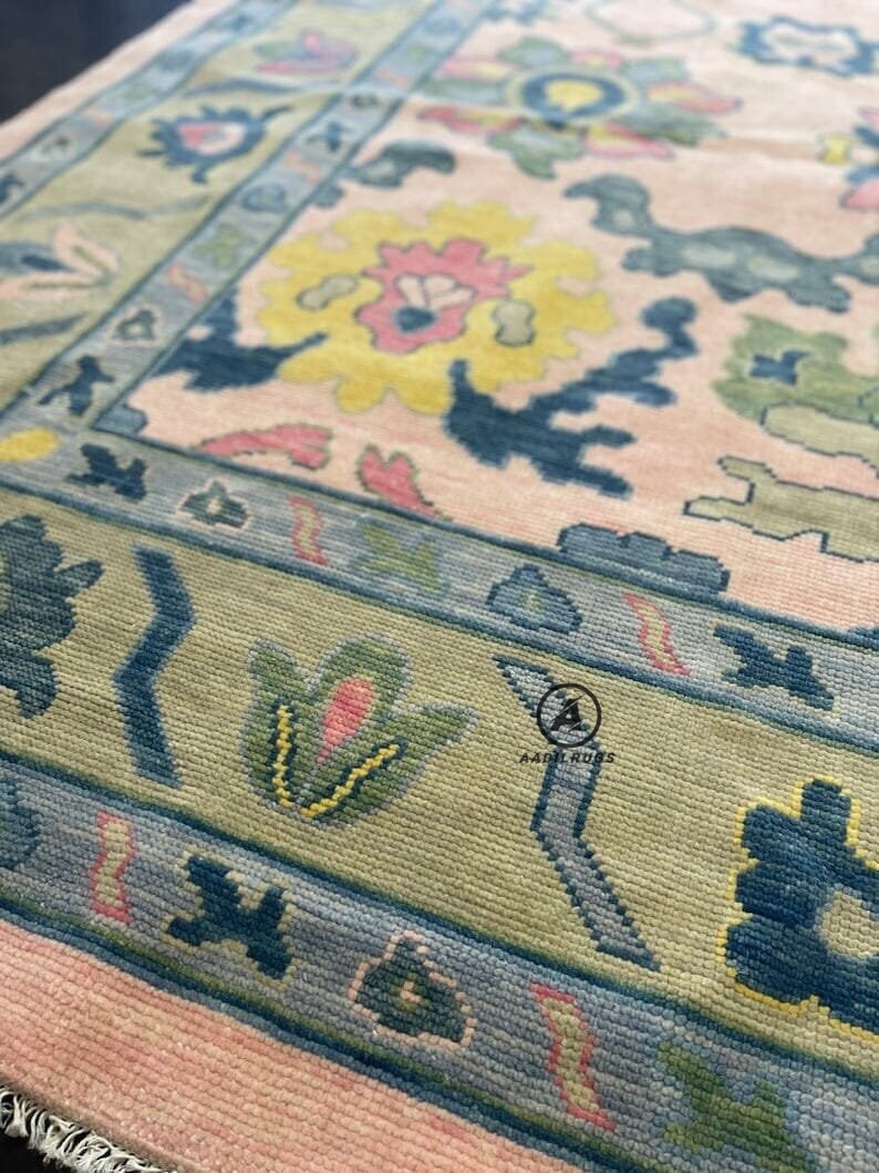Pink Neutral Oushak Rug for Living Room,Dining Room,Office,Bedroom,Hand Knotted Wool Area Rug 9x12,10x14,Handmade Turkish Vintage Rug