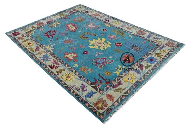 Modern Oushak Rug 7x10 Turkish Oushak Rug/ Hand-Knotted Wool Rug/ Multicolor Contemporary Rug/ Natural dyes/ Girls Room Rug/ Wedding Room rug